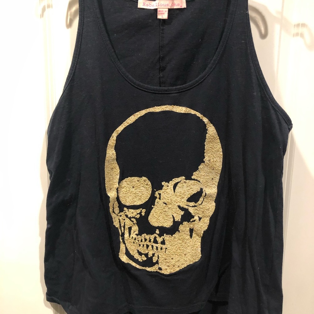 Gold rhinestone skull tank top